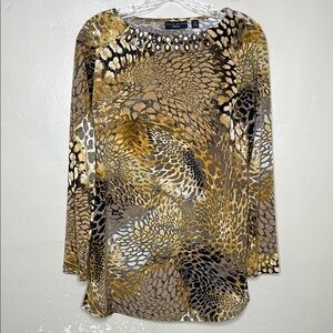 SUSAN GRAVER Artisan Bling Liquid Knit Leopard Tunic Cheetah Rhinestones QVC XXS